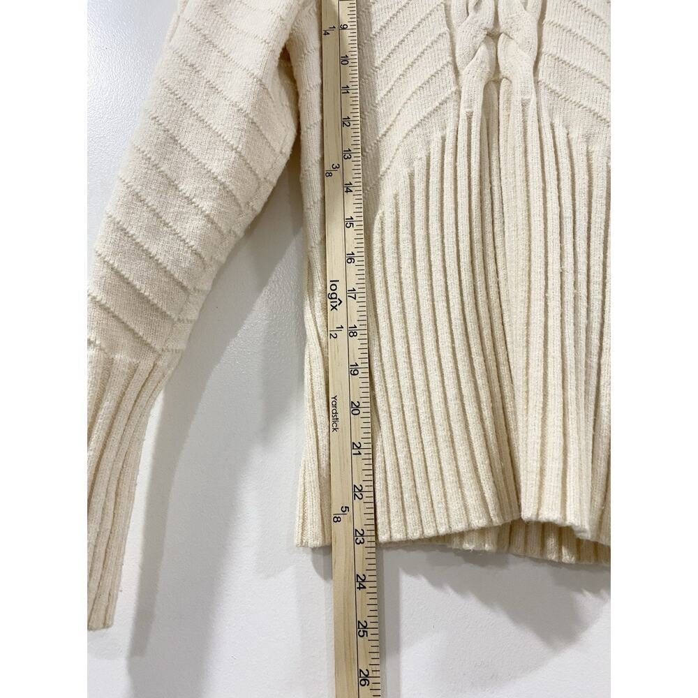 Marled Cream Cable Knit Mock Neck Sweater M Cozy Chunky Ribbed Winter Pullover - Picture 5 of 11